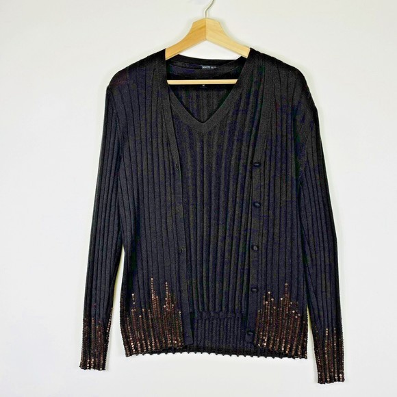 Lafayette 148 New York Brown Sequin Cashmere Silk Sweater Vest 2 Pc Women Medium - Picture 1 of 9